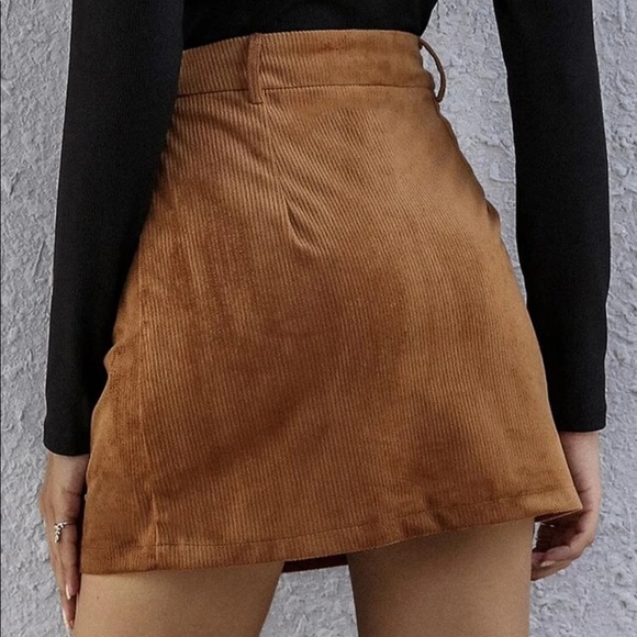 Brown corduroy zip up skirt fall chic mini - Picture 2 of 2